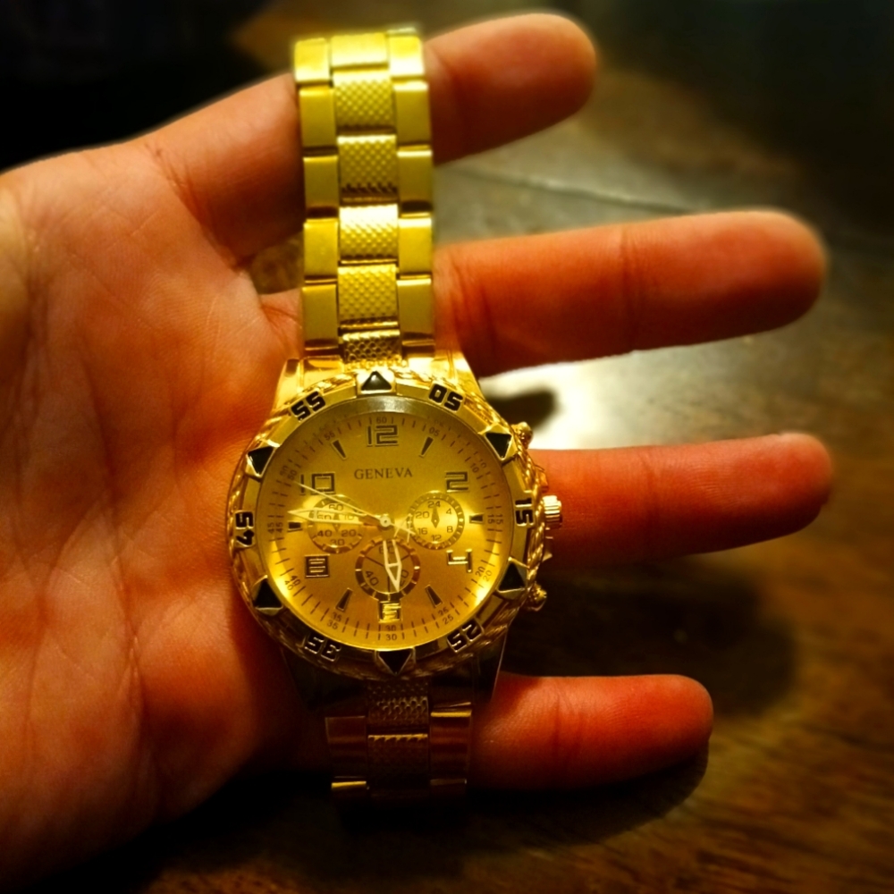 Men's Gold Geneva Watch
